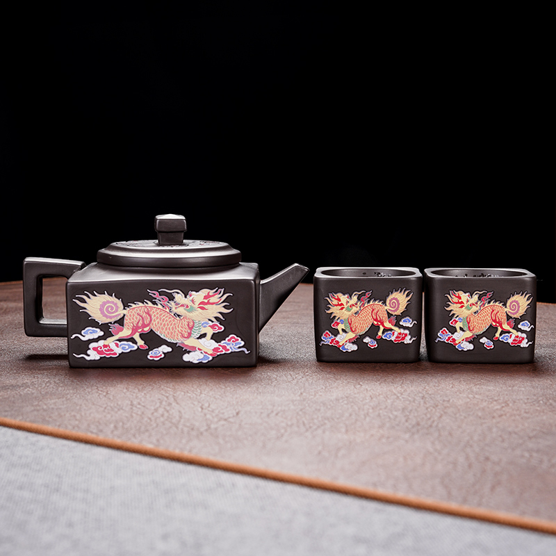祥云麒麟四方壶（一壶两杯）