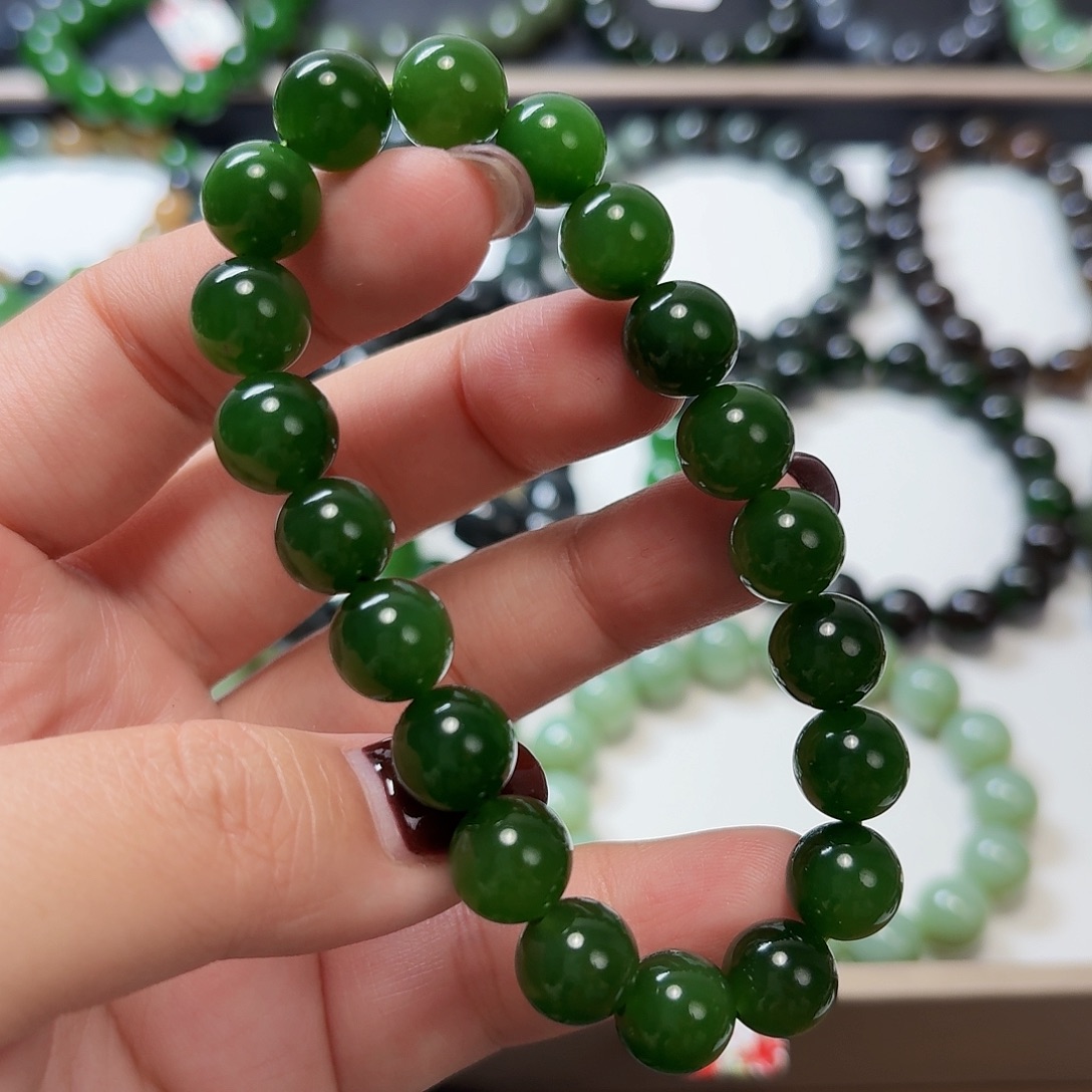 和田玉（碧玉）未镶嵌手链辣阳绿俄 10 