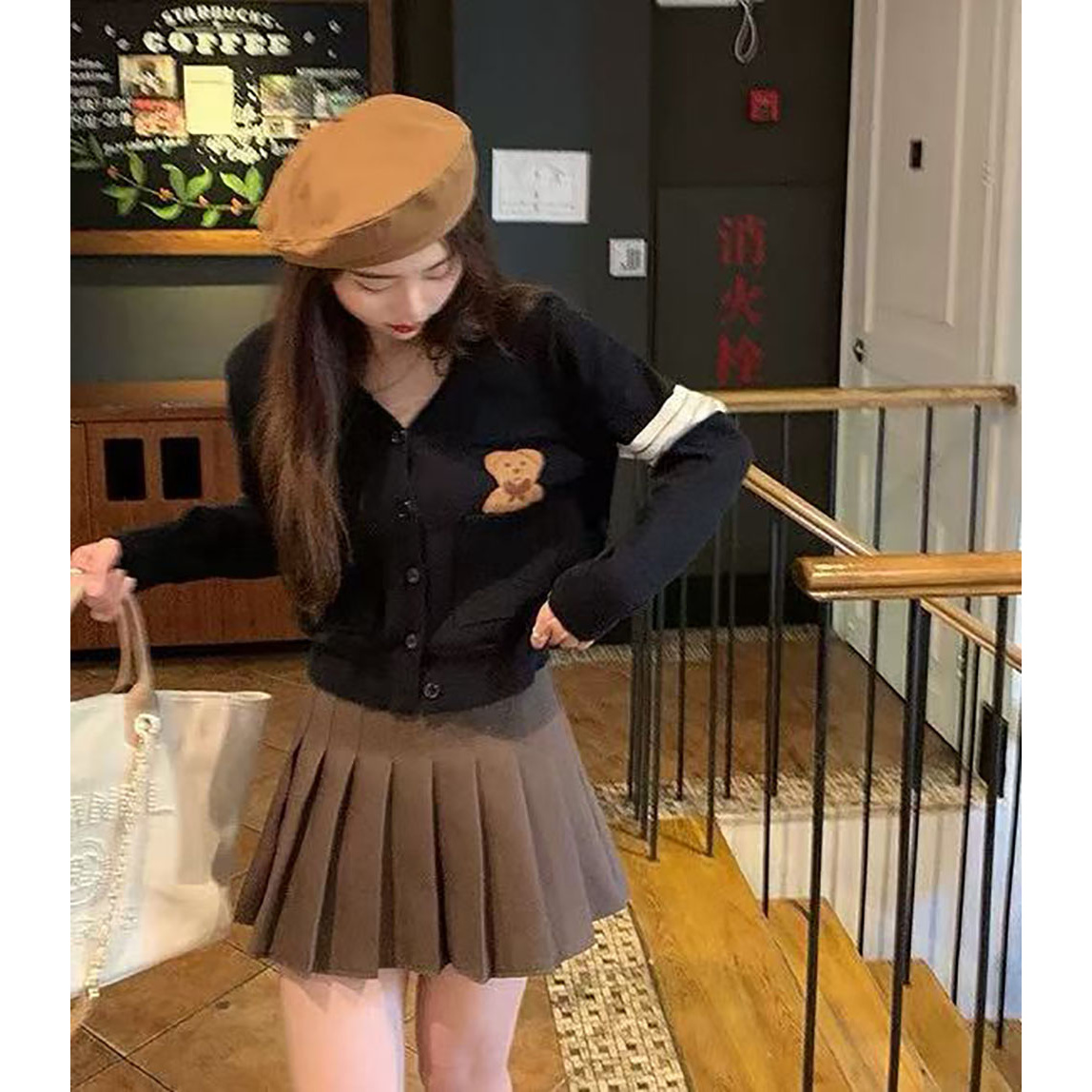 3700 Y35设计感小众针织开衫毛衣秋冬韩版宽松显瘦长袖慵懒风