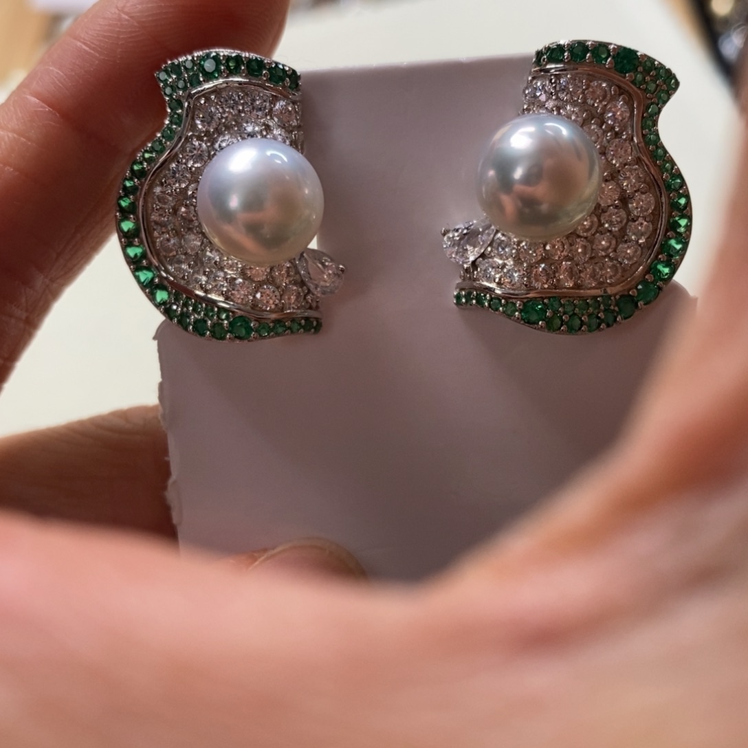 海水珍珠耳饰银S925镶嵌