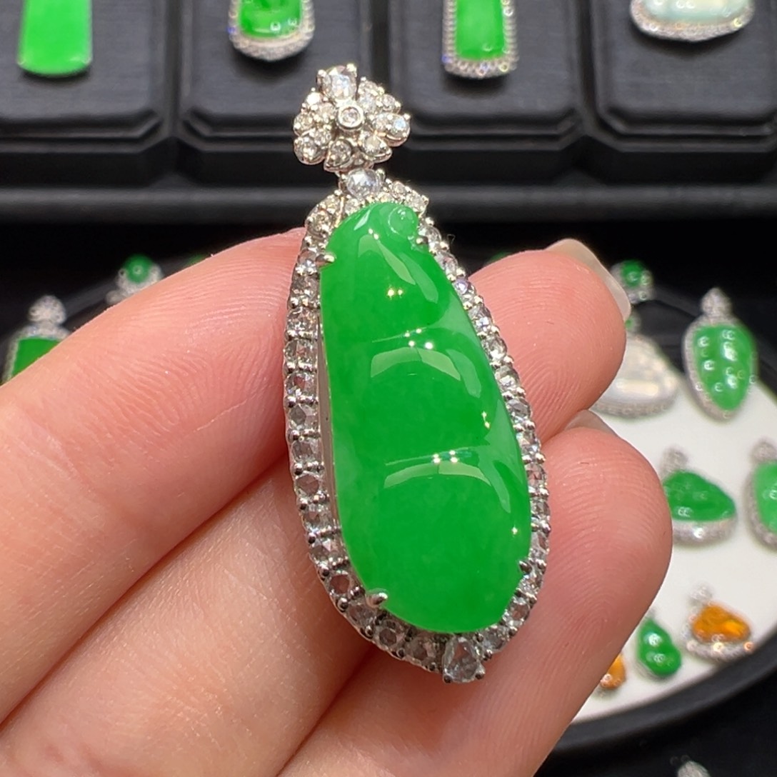 翡翠18K金镶嵌吊坠(不含链)收到货48小时鉴赏期