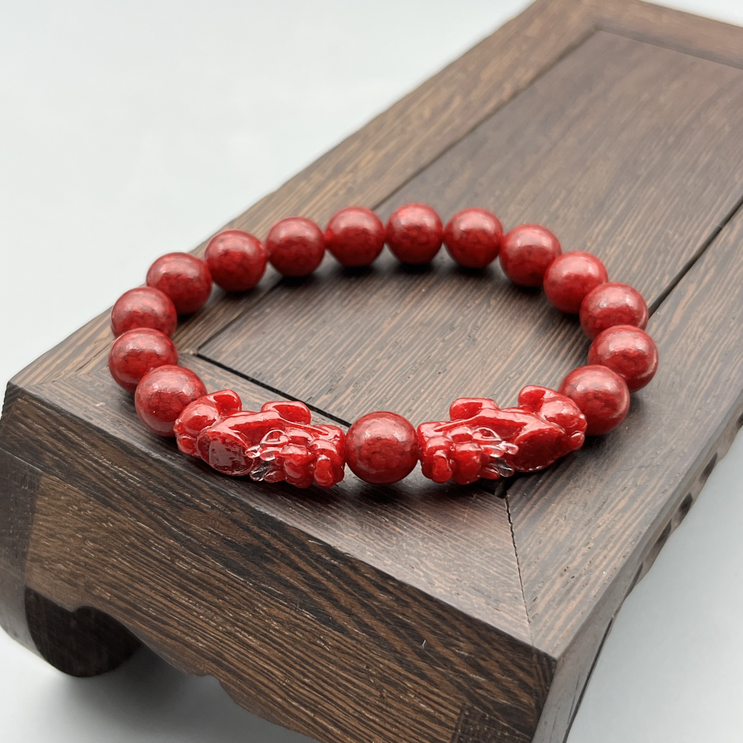 含辰砂工艺品JT400--全透晶体砂双貔貅手链约10mm