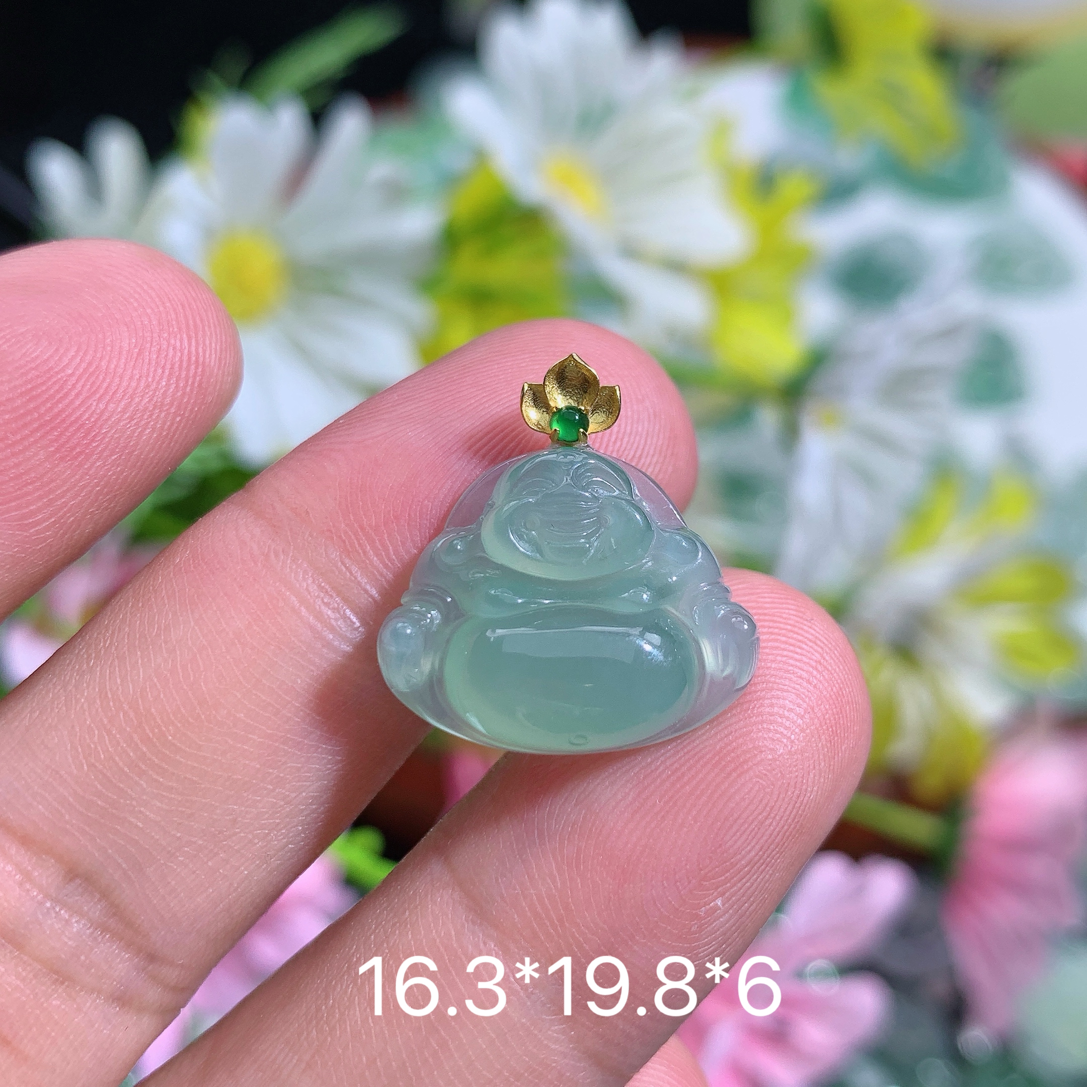 缅甸天然翡翠A货冰种晴底绿佛公吊坠刘气质轻奢时尚镶嵌精致雕刻