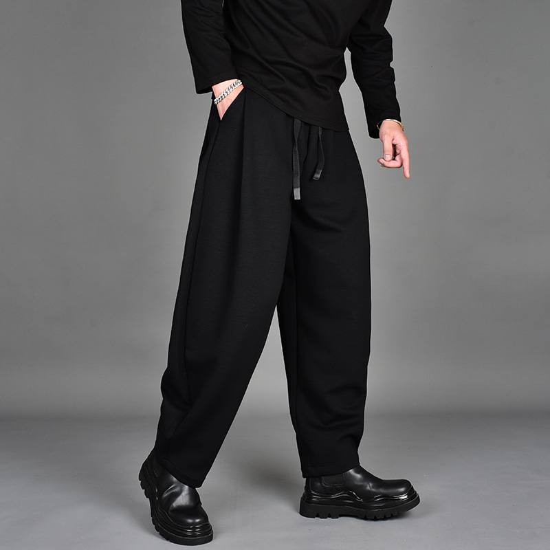 不对称设计宽松老爹哈伦裤发型师个性分割线哈伦阔腿休闲裤男冬季