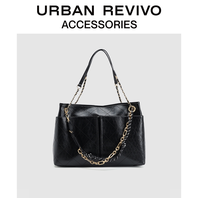 URBAN REVIVO2025冬季新款女菱格大容量单肩斜挎包UAWB50298