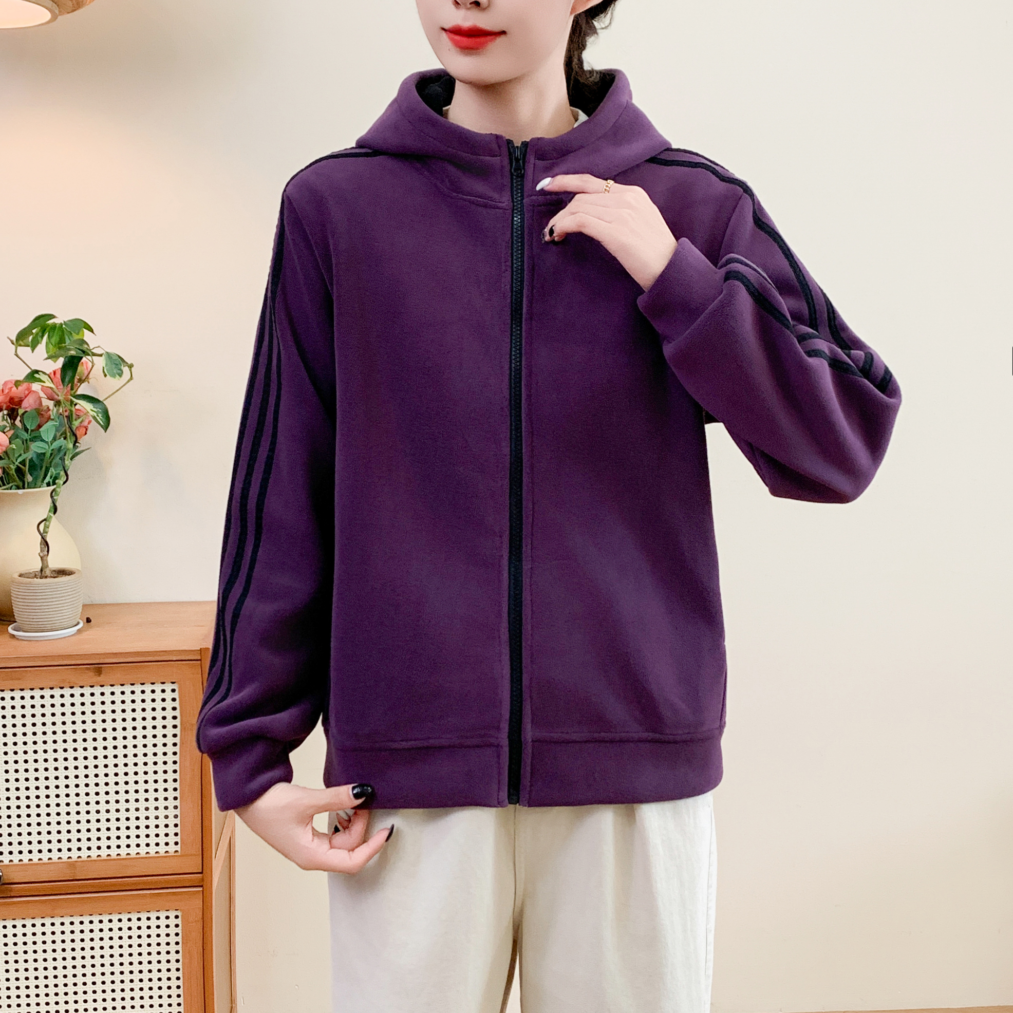 开衫上衣长袖短外套休闲女冬季连帽时尚宽松百搭运动中年妈妈装女