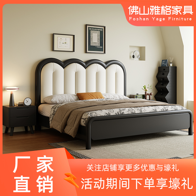 现代简约软包实木床主次卧双人床家用面包圈软靠轻奢卧室大床