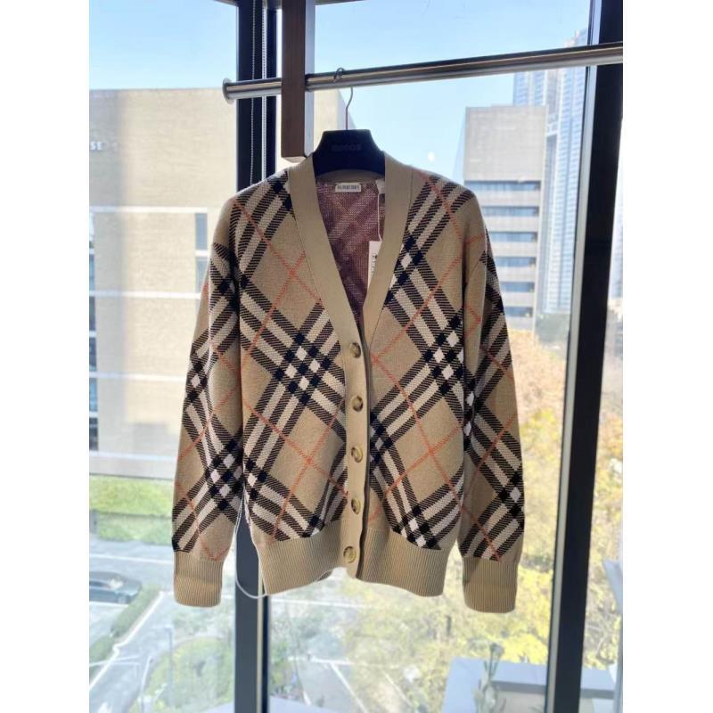 95新 BURBERRY/博柏利  RC0140 棉 格纹嵌花长袖针织衫 XS码