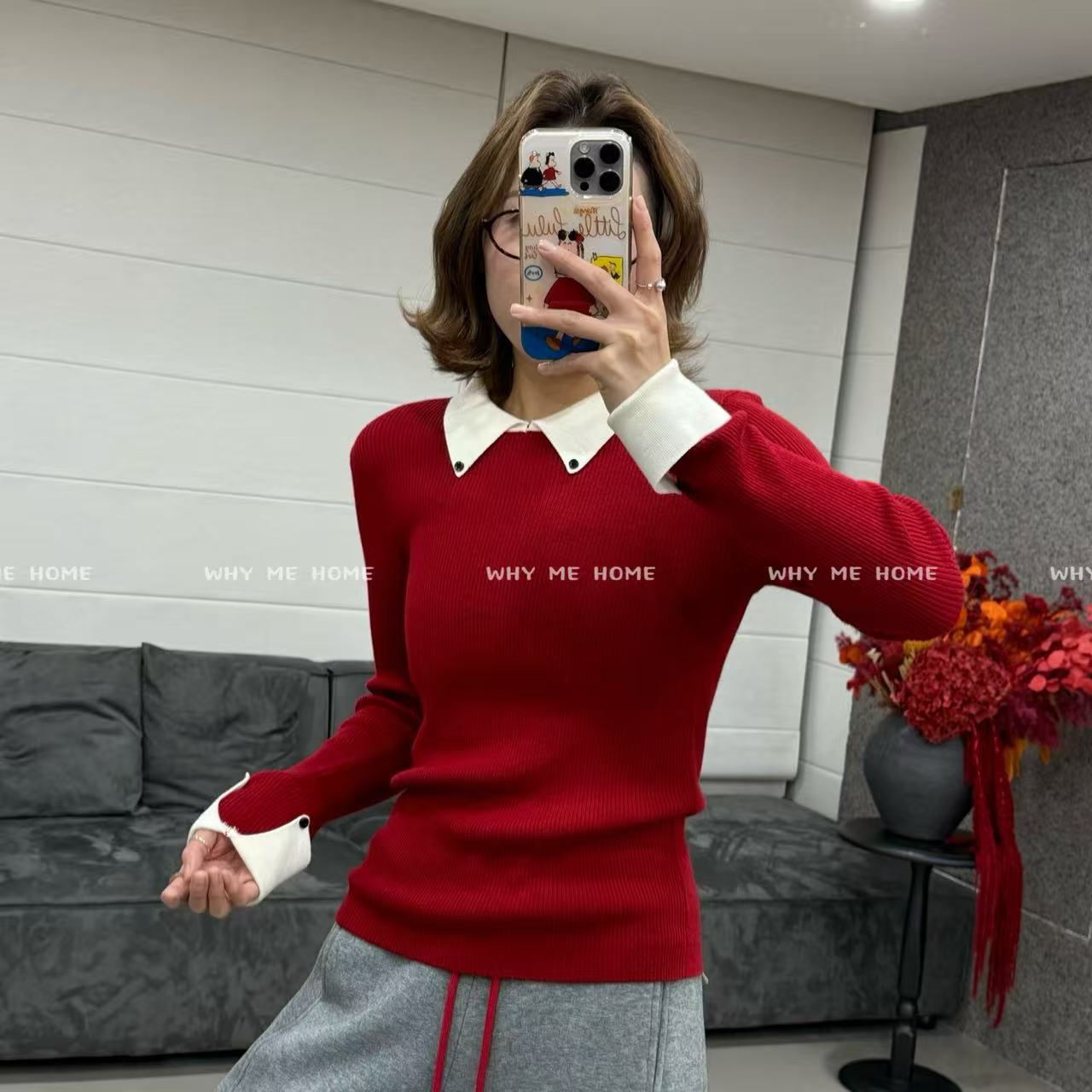 【撞色小翻领】超细绵羊毛撞色翻领针织显瘦打底衫25060