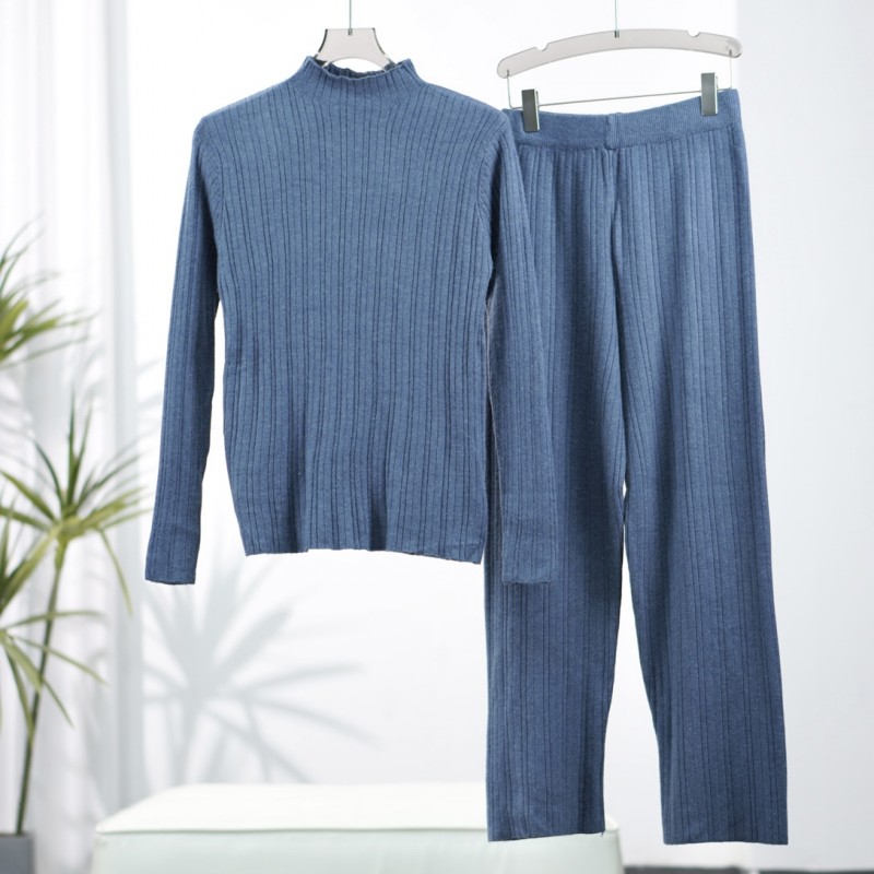 绘系列  S501-2  女装时尚撤柜针织套装上衣+裤子蓝色