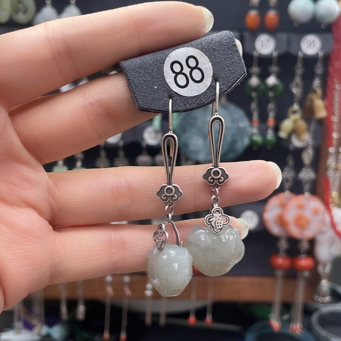 和田玉耳饰银S925镶嵌谁**！462cgbbhhh