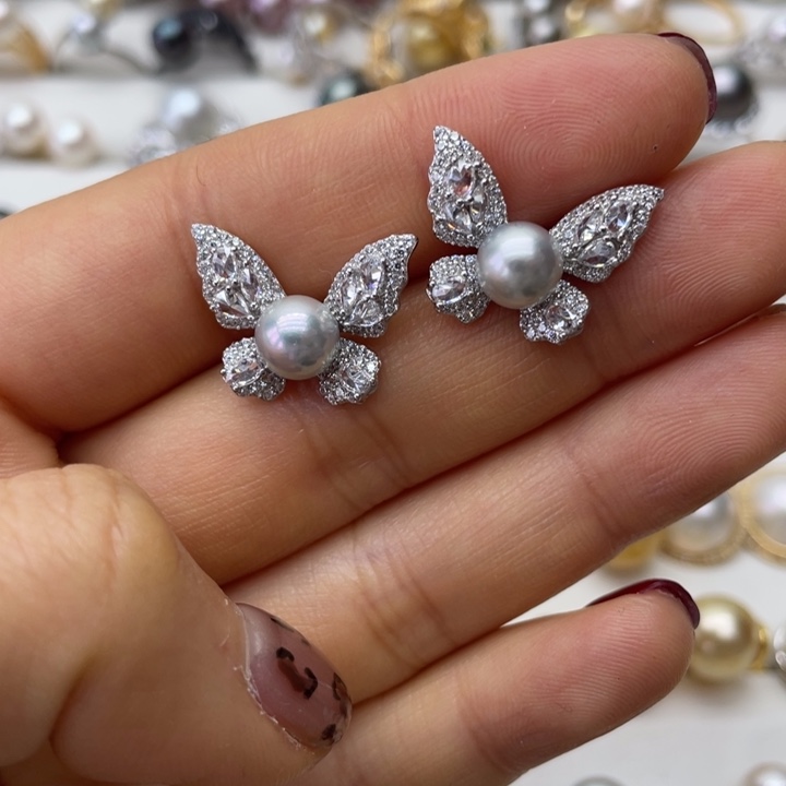 海水珍珠耳饰银S925镶嵌