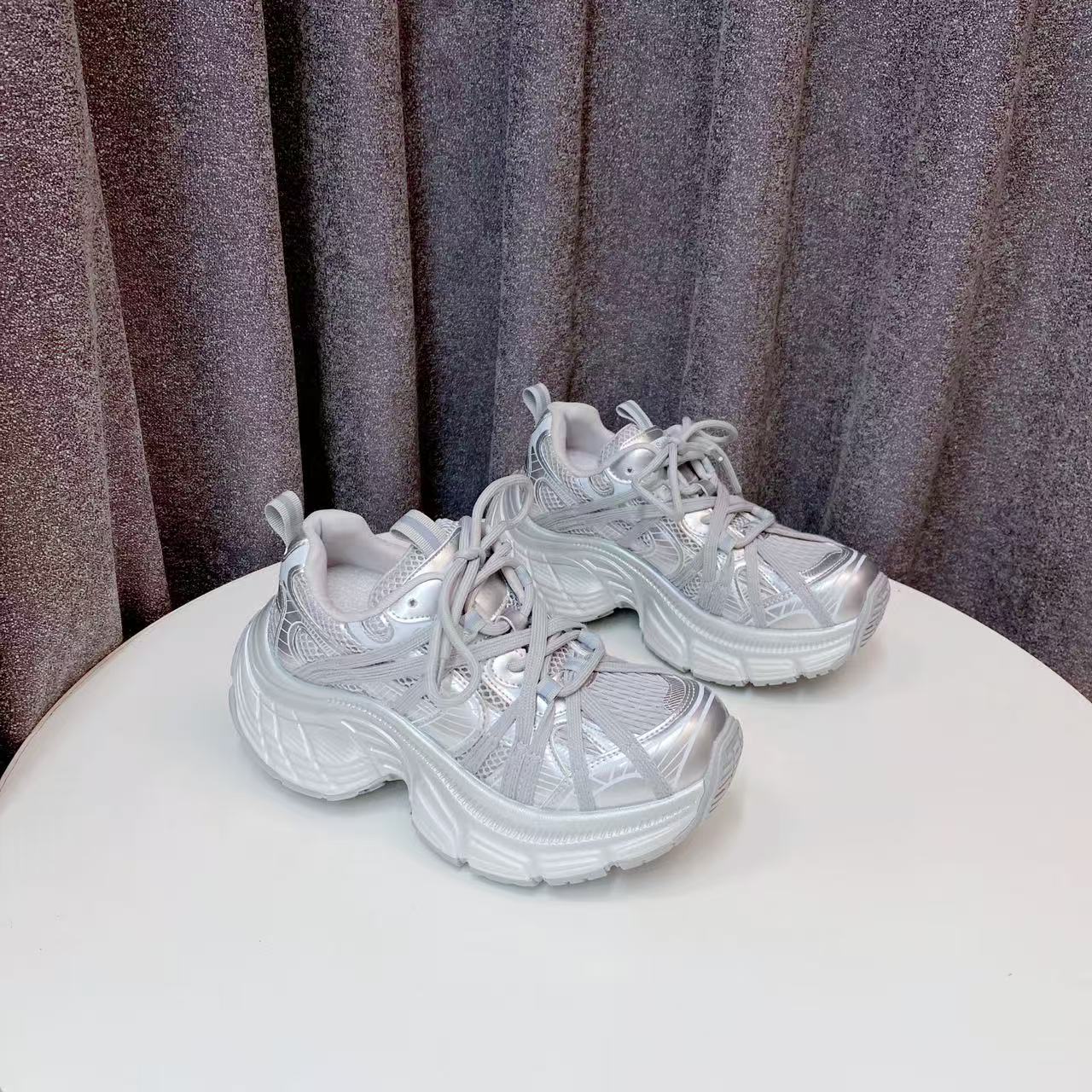 C5614 银色  夏季时尚老爹鞋女2025新款厚底增高休闲运动鞋