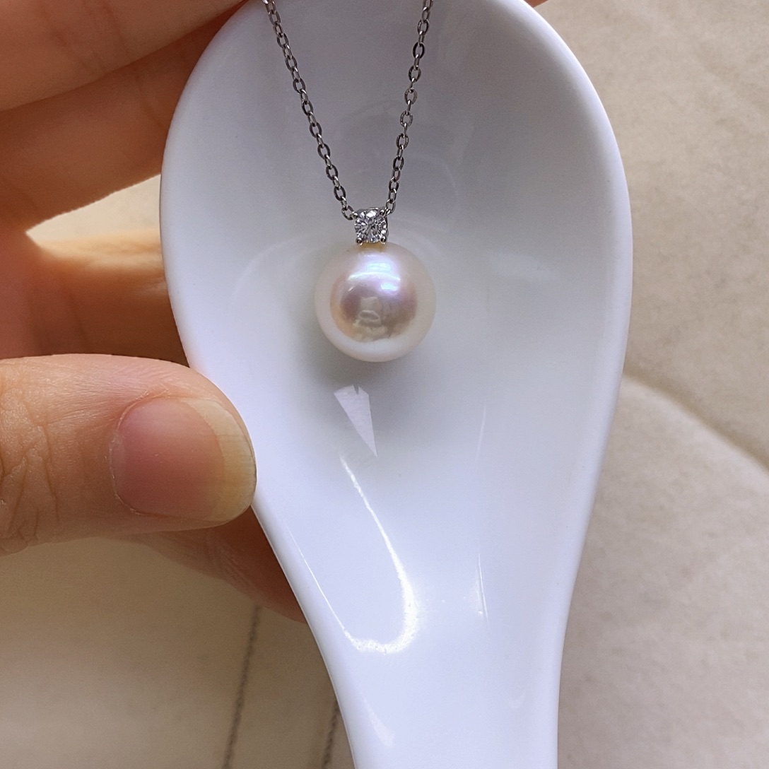 淡水珍珠银S925镶嵌吊坠(不含链)幸*