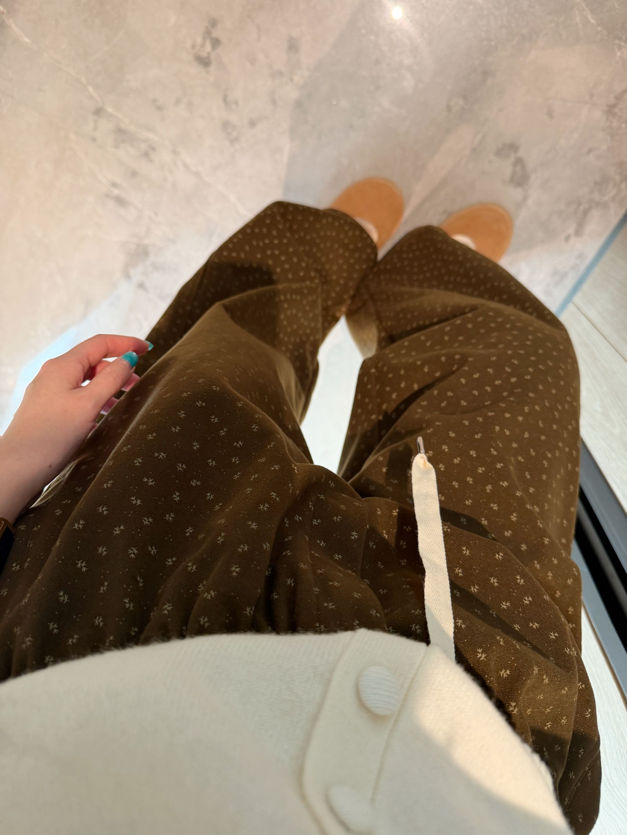 【BORAKOO】复古小碎花咖灰加绒两色直筒阔腿裤B