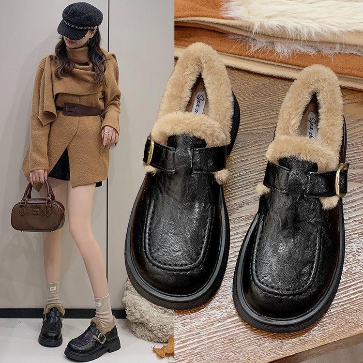 2025新款平底乐福鞋英伦风冬季上班软底不累脚平底鞋百搭加绒