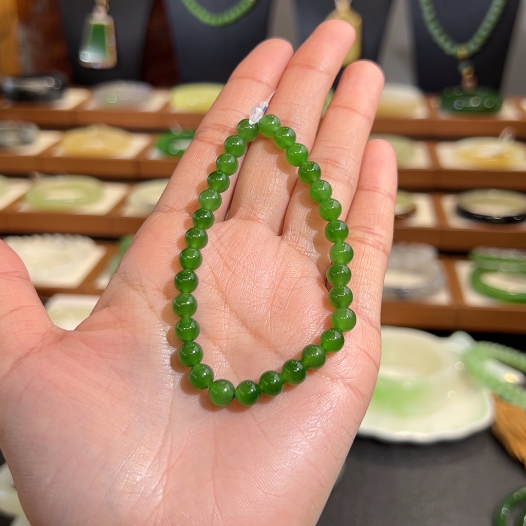 和田玉手串未镶嵌俄碧老料