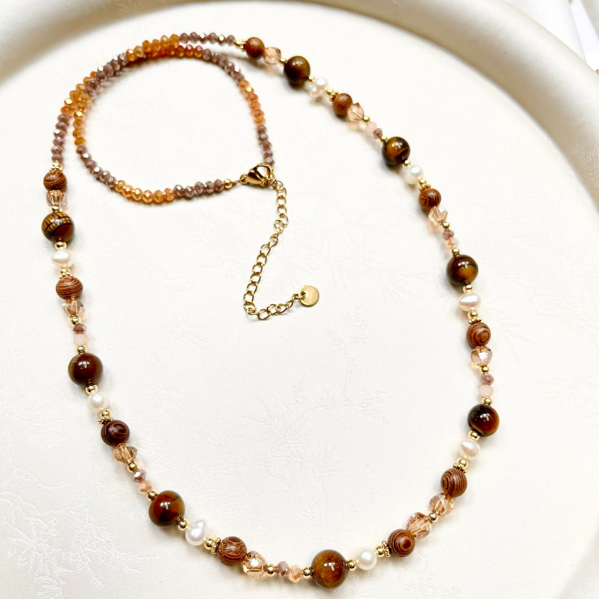 天然淡水珍珠项链女虎眼石长款中古气质百搭颈链高级感锁骨链