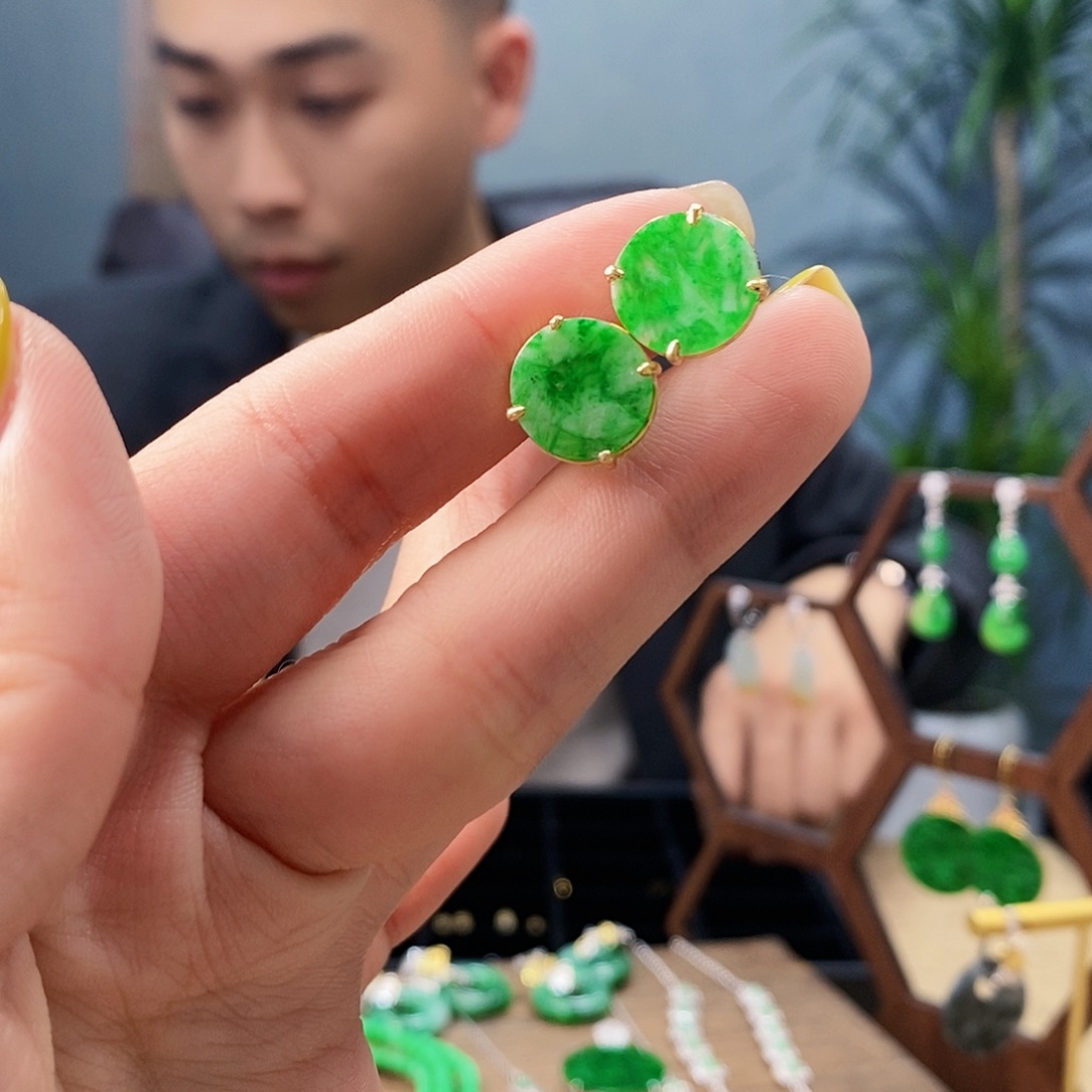 翡翠耳饰银S925镶嵌翡翠