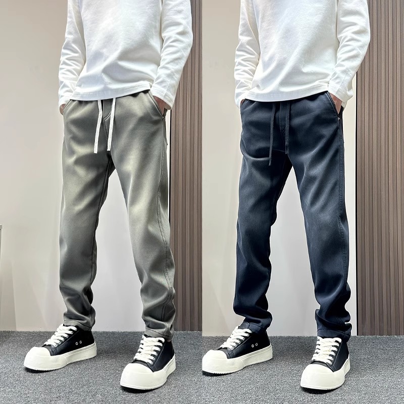 高级感显瘦直筒松紧腰休闲裤男款秋冬加绒哈伦小脚裤痞帅潮牌男裤