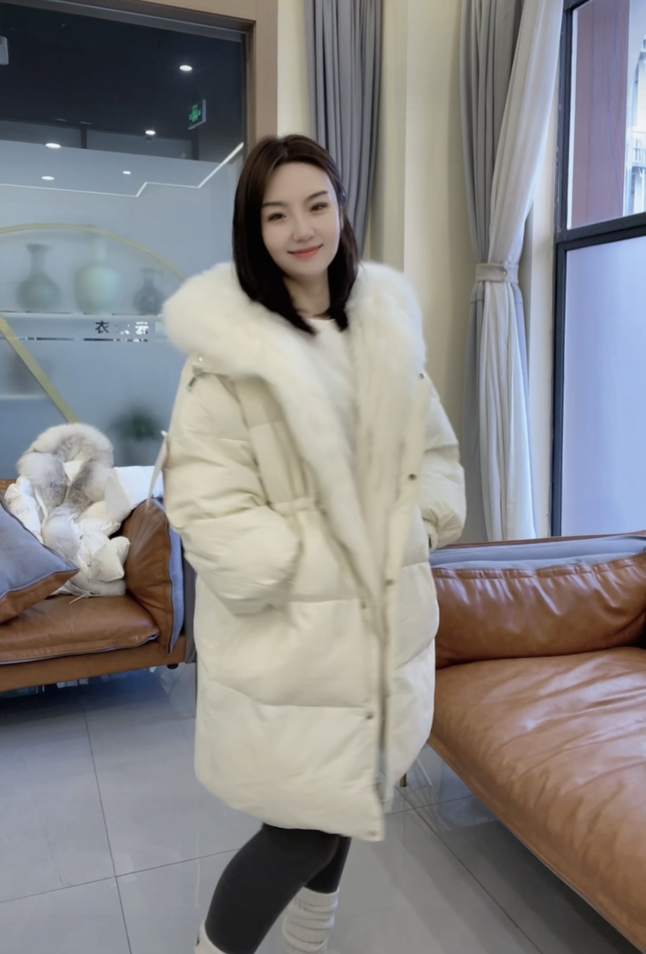 国标90白鸭绒狐狸毛领连帽羽绒服中长款外套百搭保暖大毛领设计师