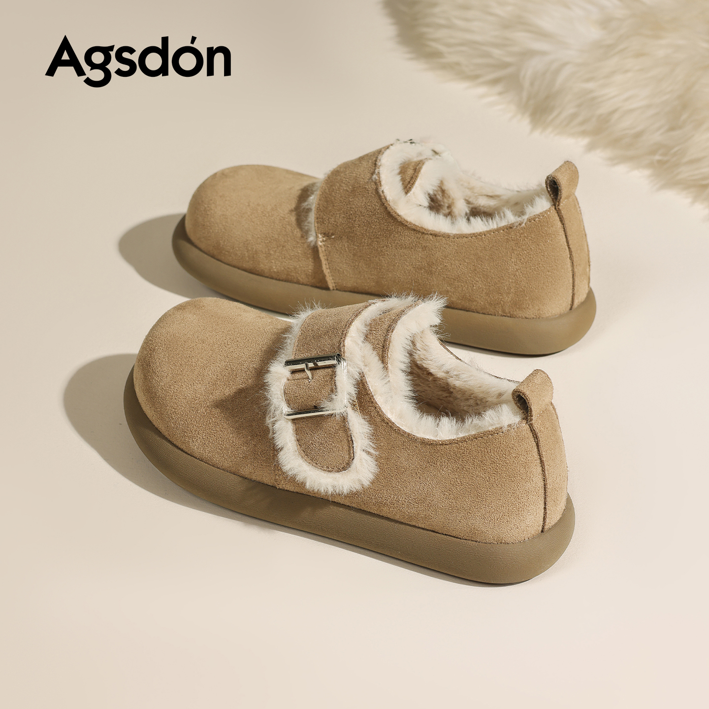 奥古狮登厚底加绒勃肯鞋女2025秋冬季新款雪地靴增高复古毛毛棉鞋