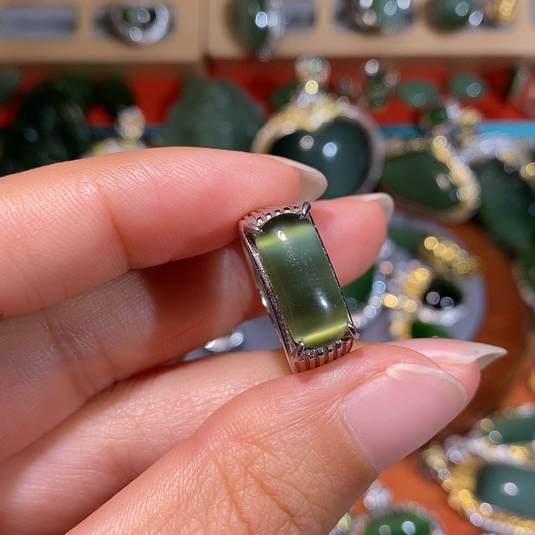 和田玉（碧玉）银S925镶嵌戒指