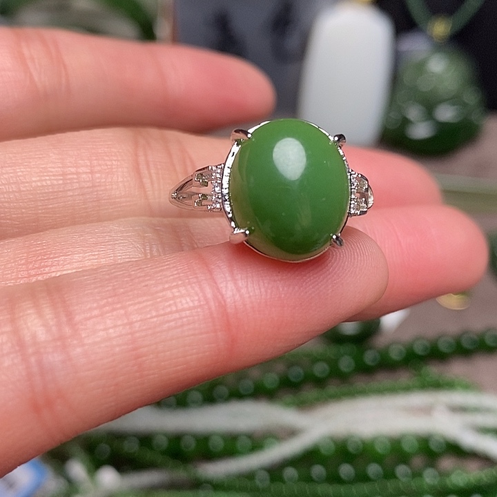 和田玉银S925镶嵌戒指