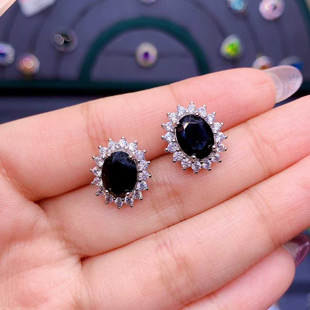 蓝宝石耳饰银S925镶嵌