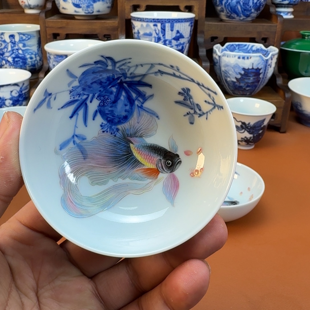 包***子陶杯子景德镇全手工手绘陶瓷