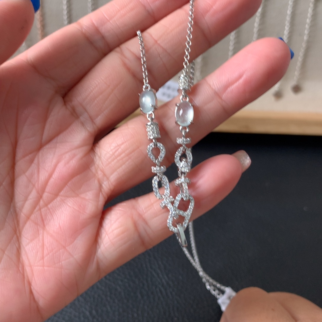 翡翠银S925镶嵌耳饰万能链