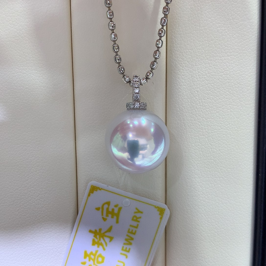 海水珍珠吊坠(不含链)18K金镶嵌近15mm澳白