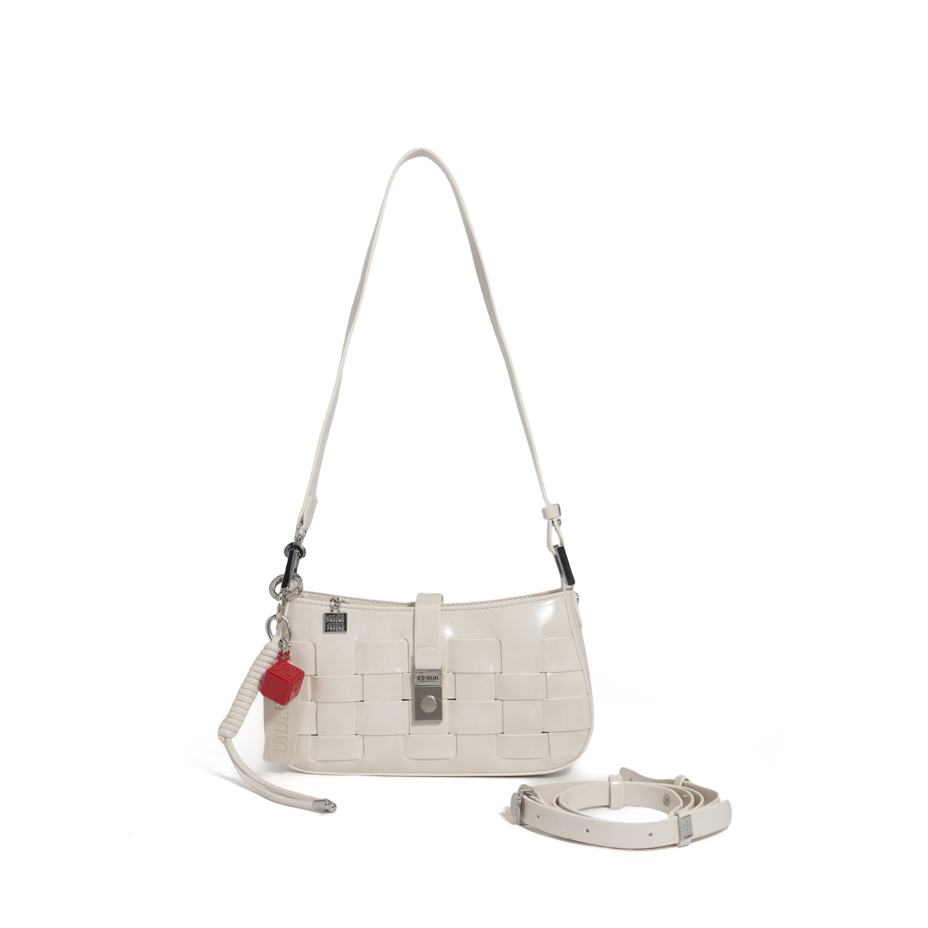 新款复古编织单肩包气质百搭流浪腋下包通勤挎包HY-9569米白