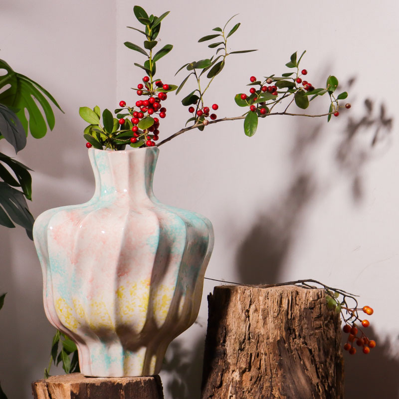 景德镇南瓜陶瓷花瓶客厅玄关瓶油画风装饰品插干花电视柜室内摆件