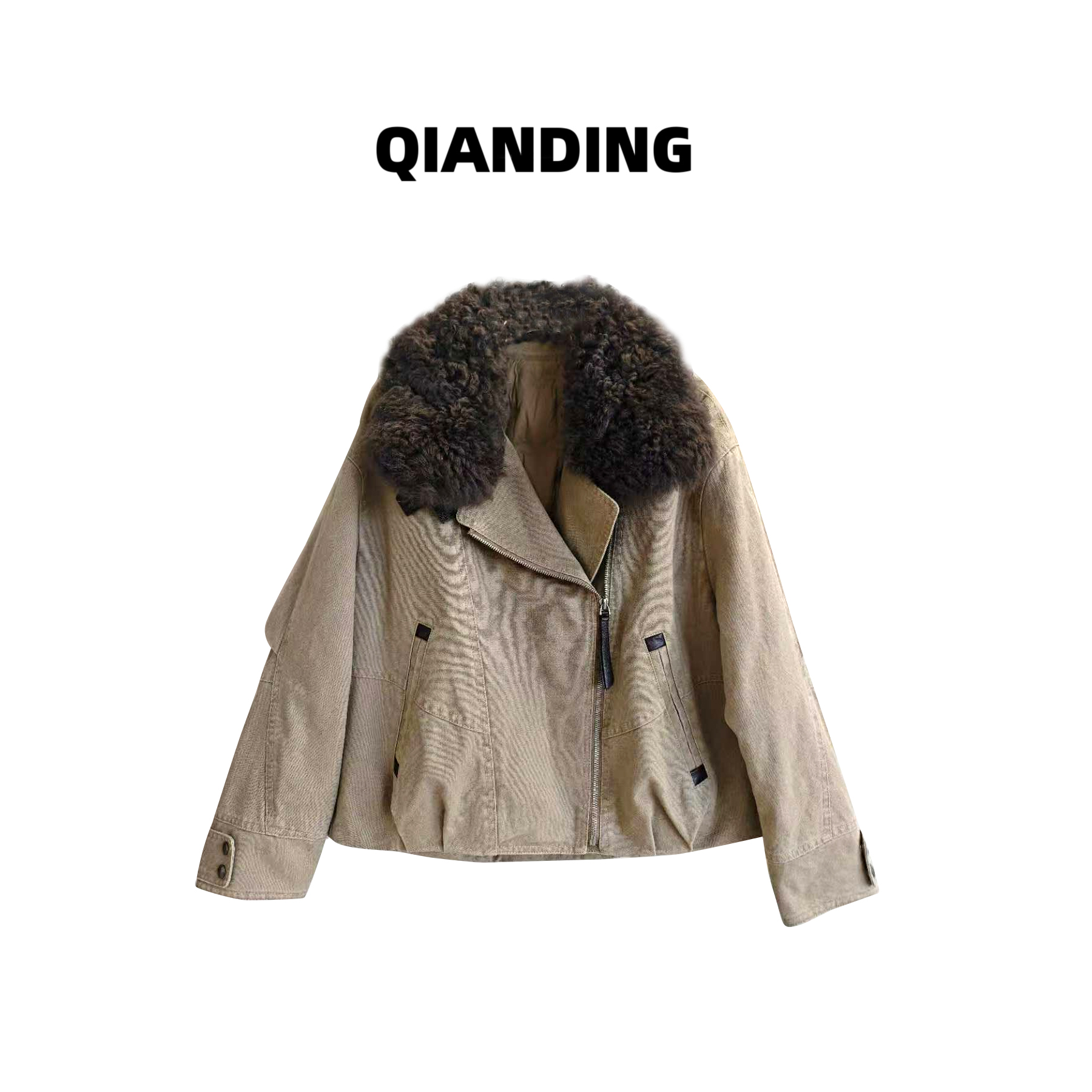 【QIANDING】90鹅绒毛领拉链口袋鹅绒服 25840
