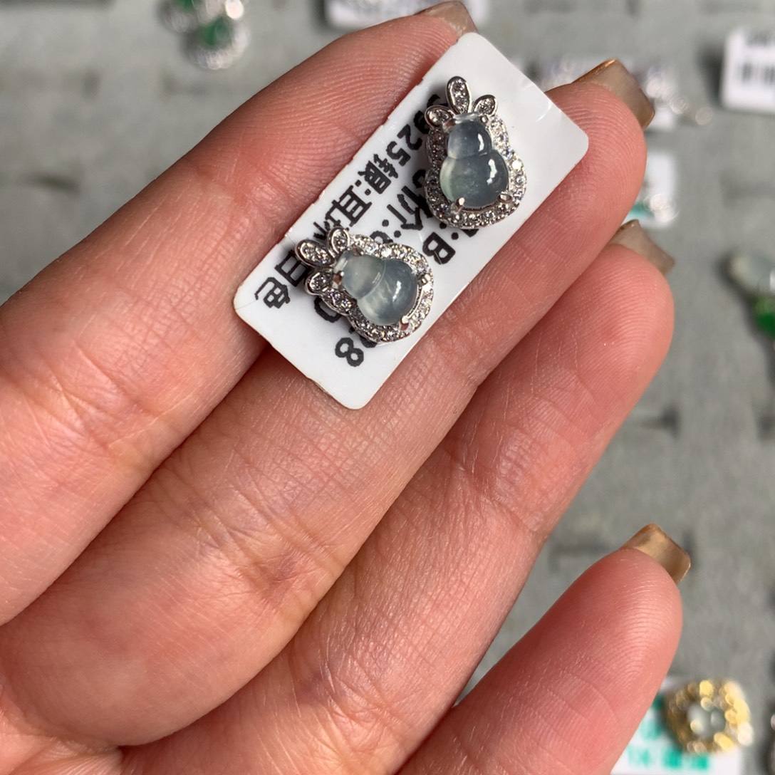 翡翠银S925镶嵌耳饰耳钉