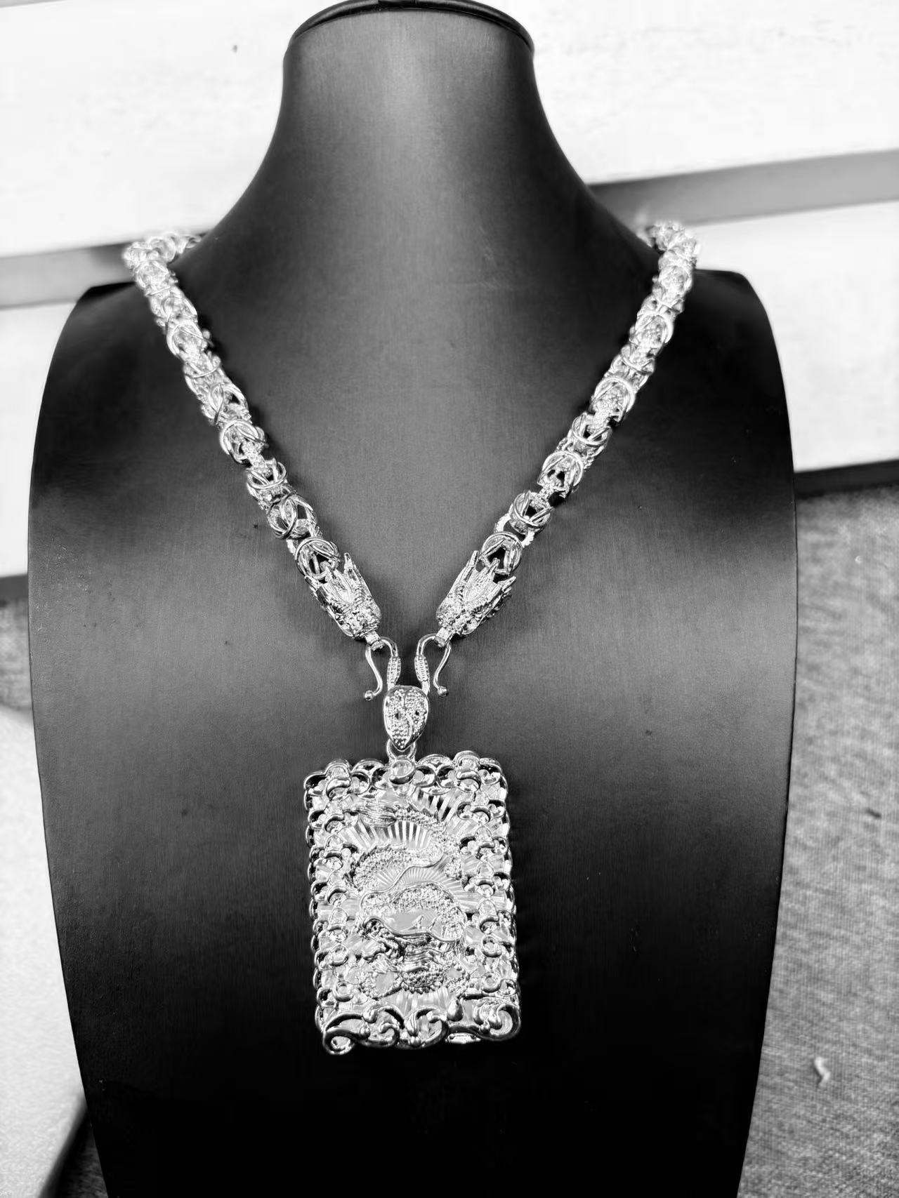 坠链均足银 龙骨项链配龙牌