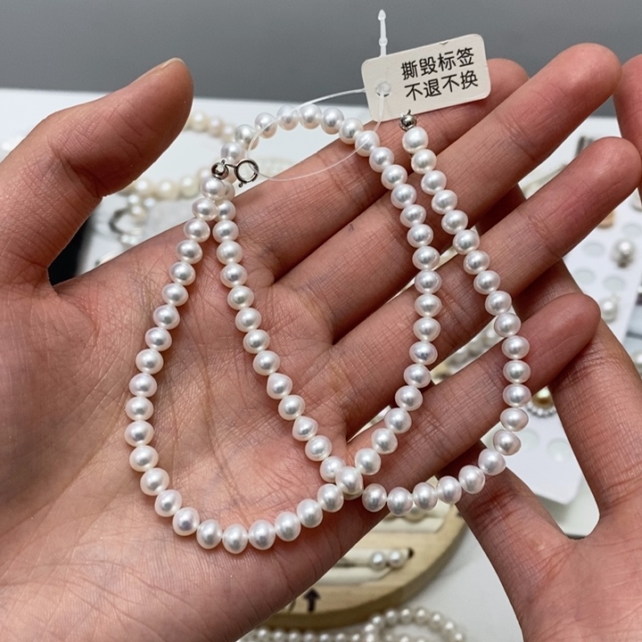 珍珠项链5.5m合金淡水珍珠