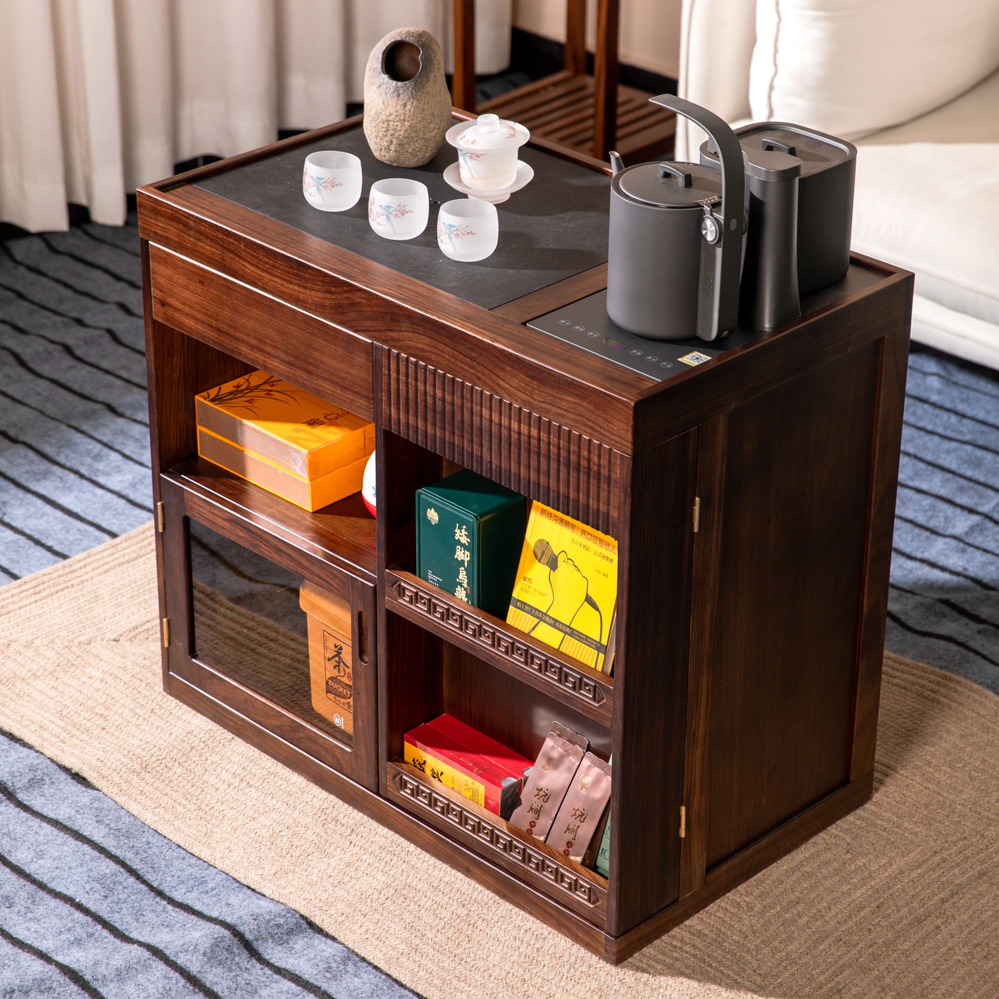 乌金木茶水柜可移动茶几烧水壶一体式多功能茶边柜小型阳台泡茶桌