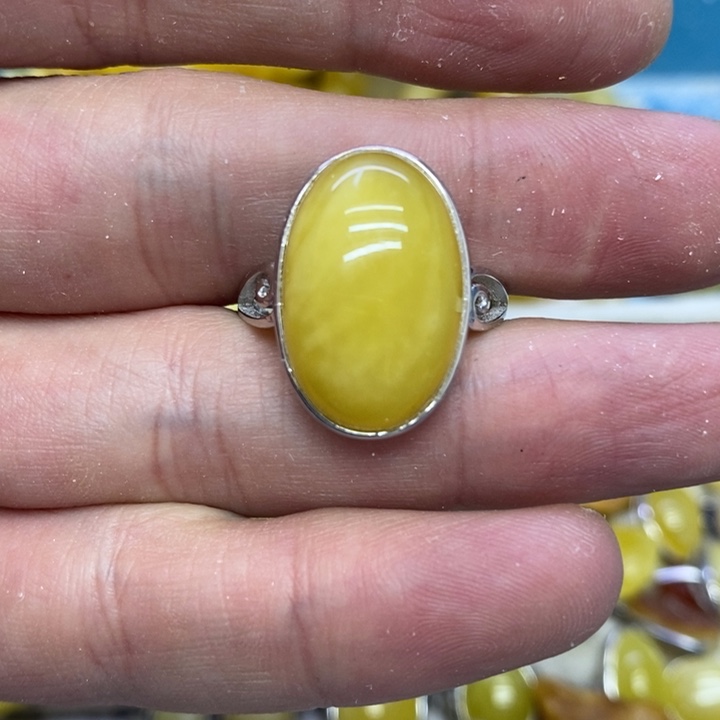 蜜蜡裸石银S925镶嵌戒指