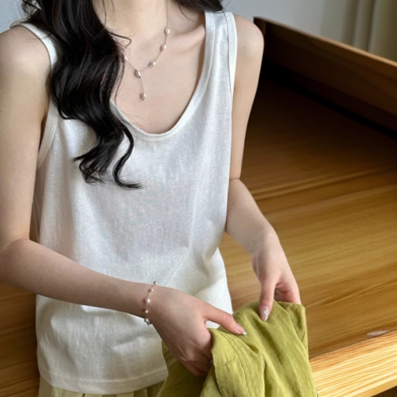 BM春夏季新品棉宽松慵懒打底吊带背心女通勤内搭遮肉无袖纯色上衣