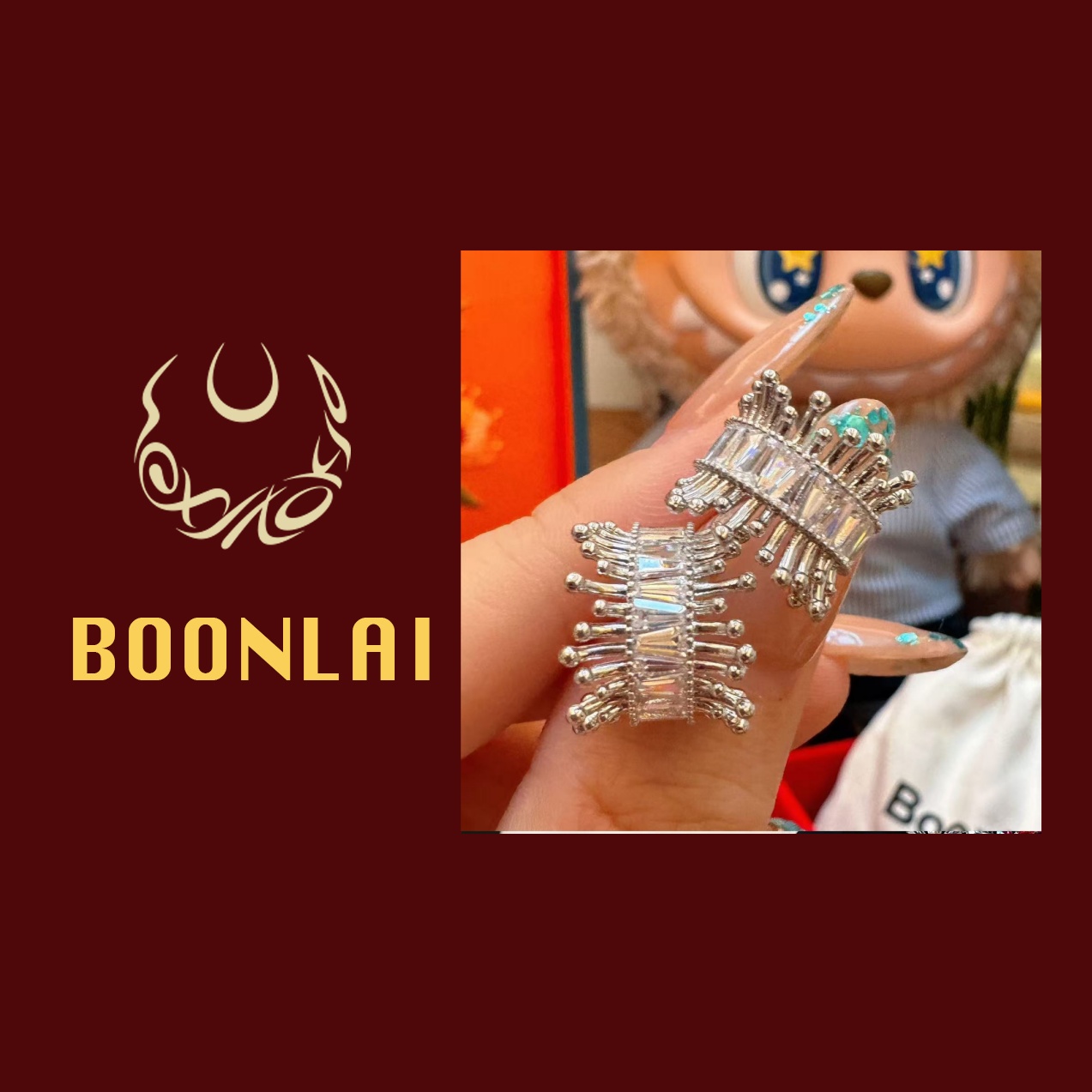 铜合金耳饰 Boonlai 银色锆石条条耳环1344