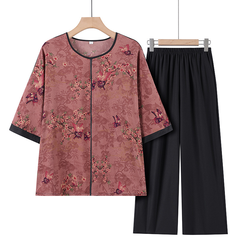 妈妈夏季T恤衬衣两件套太太洋气衣服夏装母亲节衣服年轻女士