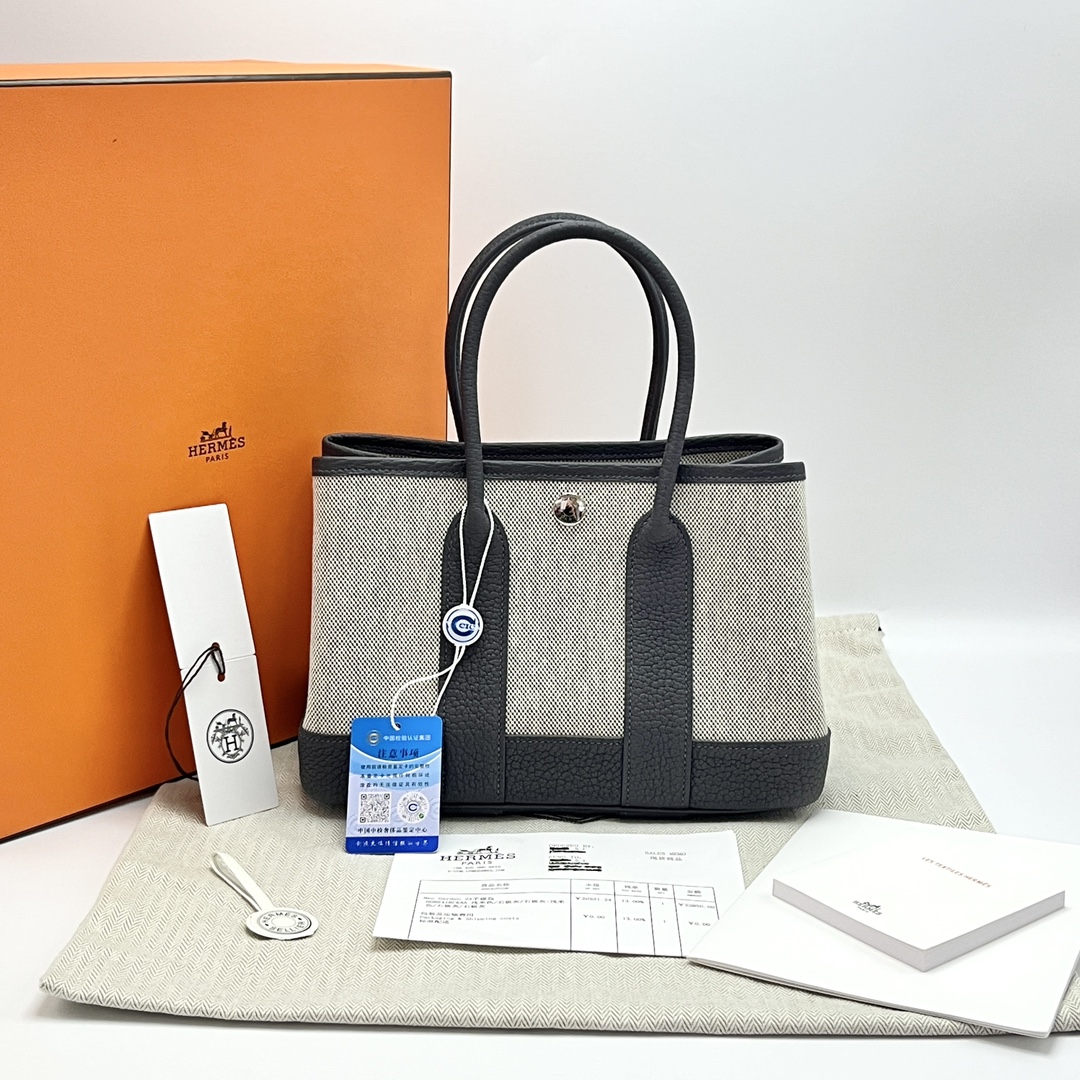 99新 Hermes/爱马仕 石板灰银扣mini花园23手提包 07945