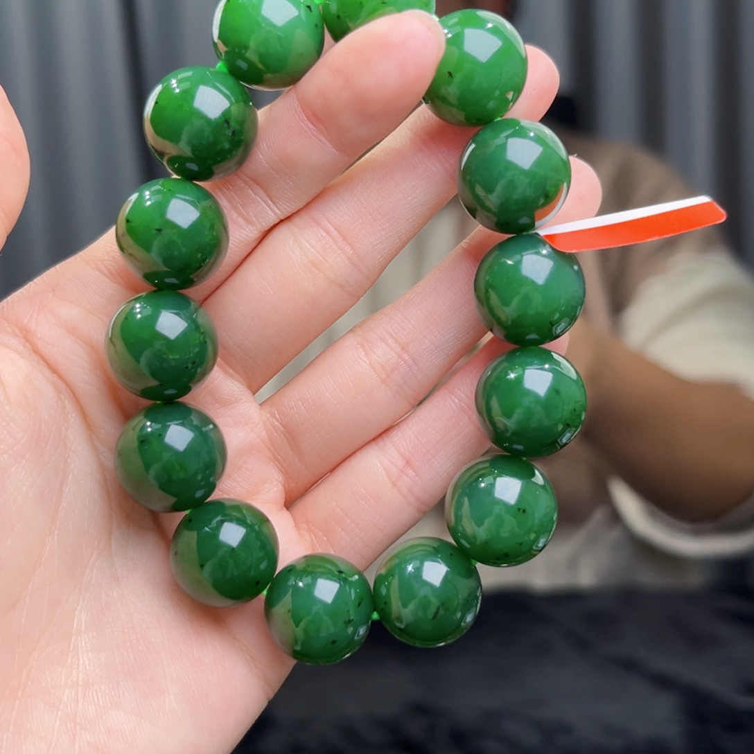 和田玉未镶嵌手串天然和田玉俄碧正阳绿16
