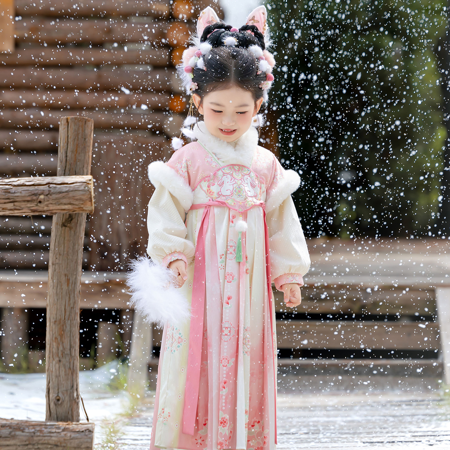 【暖芙芙】汉服女童冬装宝宝25年粉色襦裙女孩古装连衣裙儿童拜年