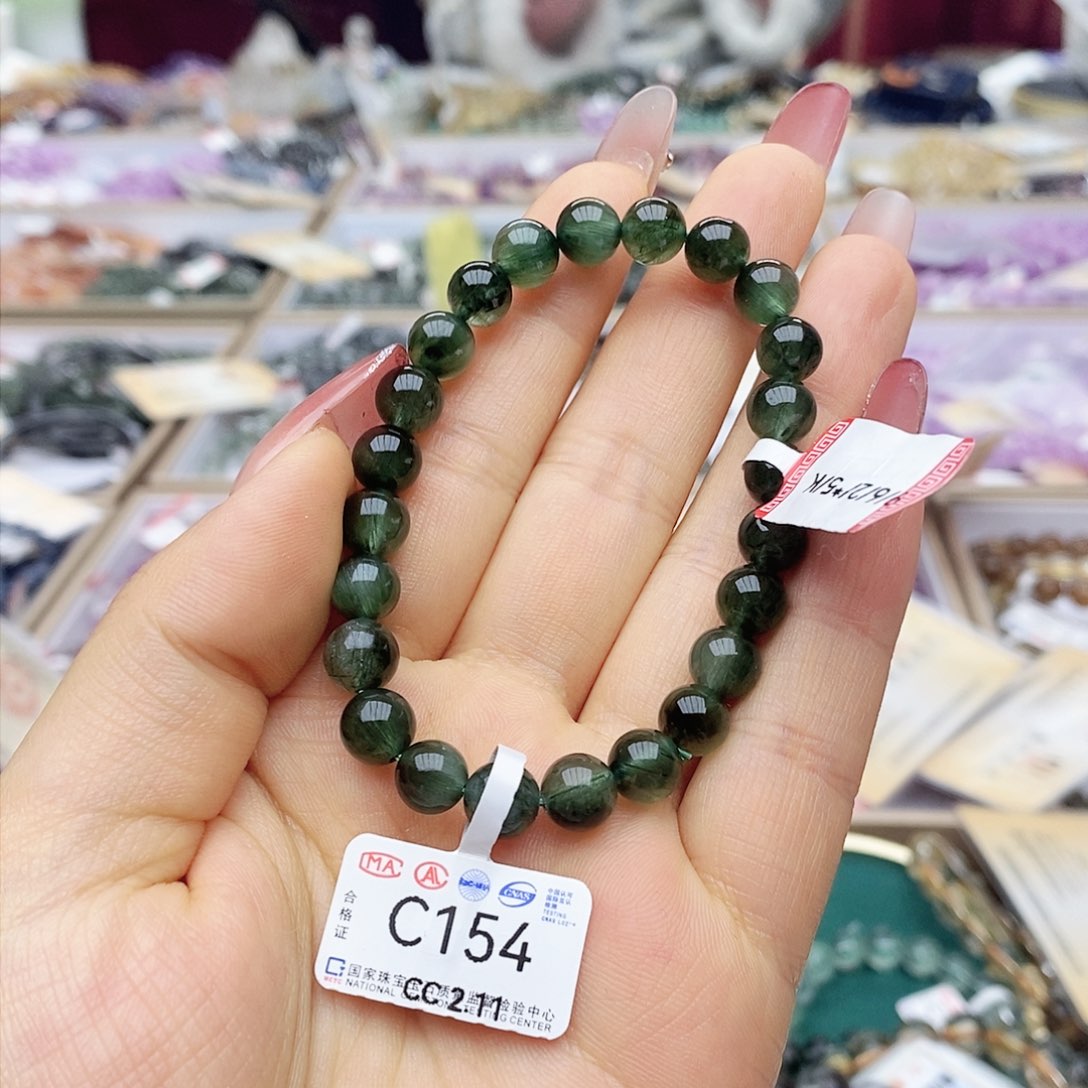 水晶手链未镶嵌小****?C154绿发晶8m