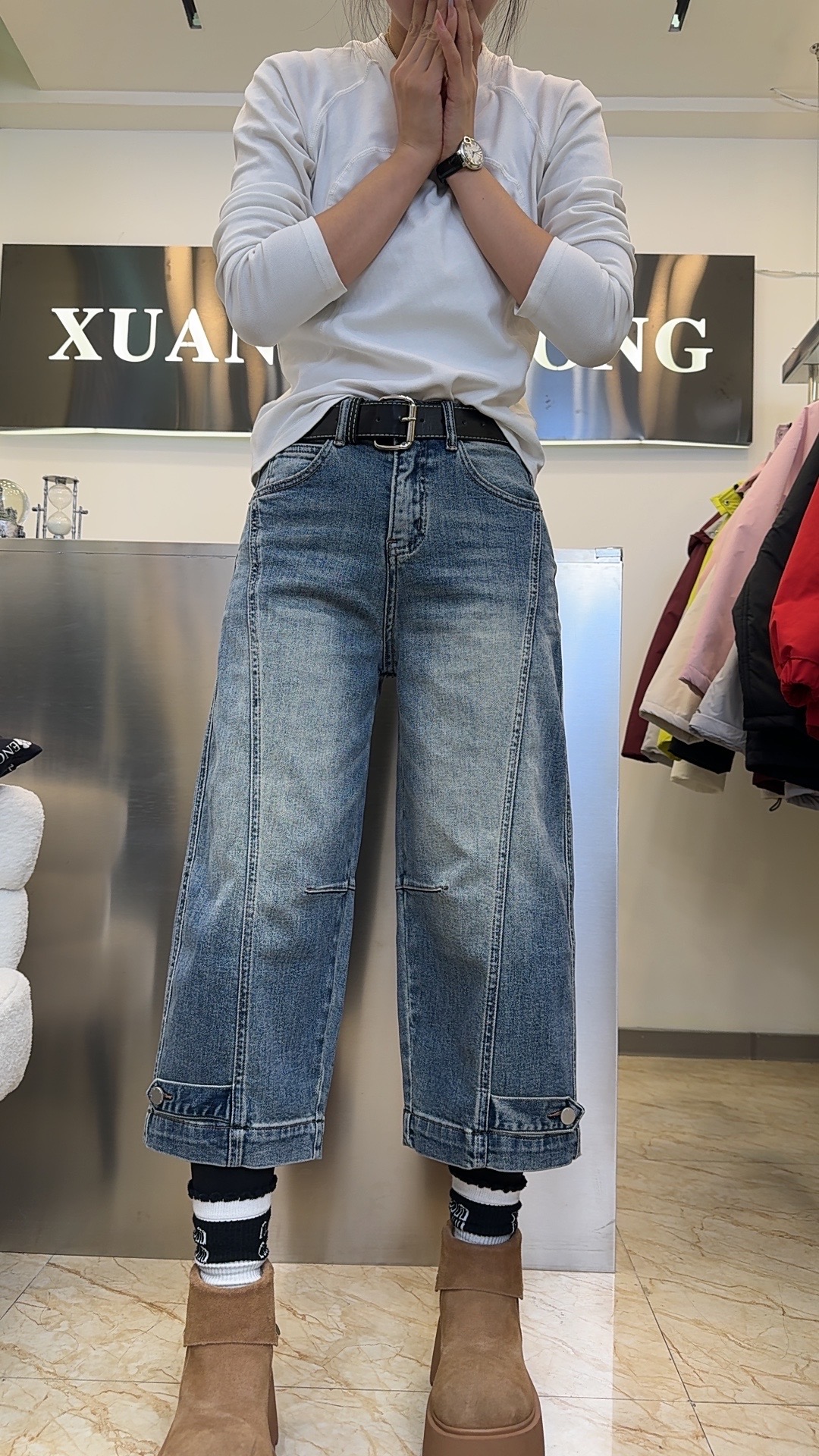 【壹桐优选】蓝色牛仔裤女24年秋冬百搭显瘦小个子短款直筒裤71025