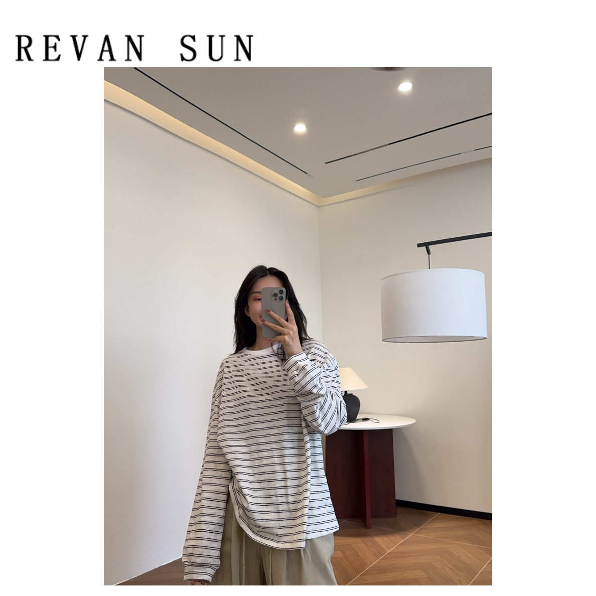 ［REVAN SUN］-大骨架穿搭 莫奈 条纹T恤32095