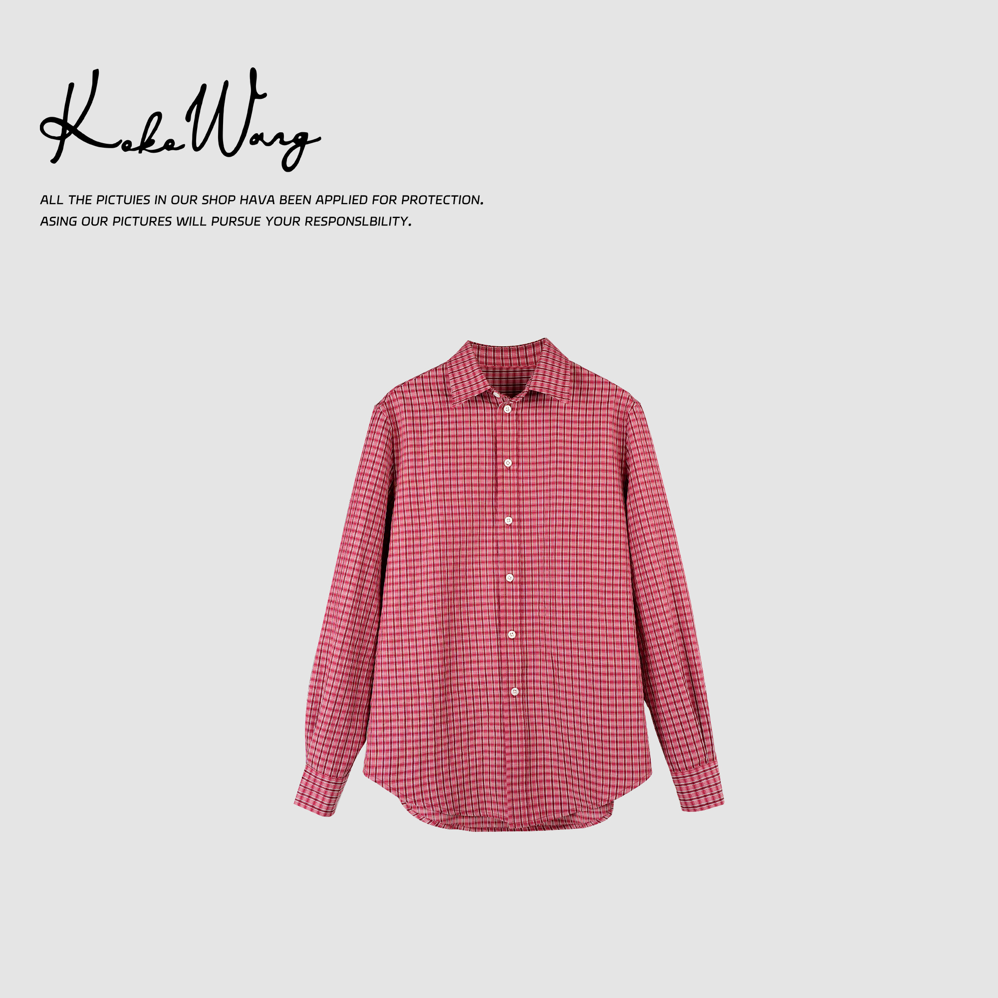 KOKO WANG春夏时尚气质复古格纹休闲百搭长袖衬衫502445B15W43